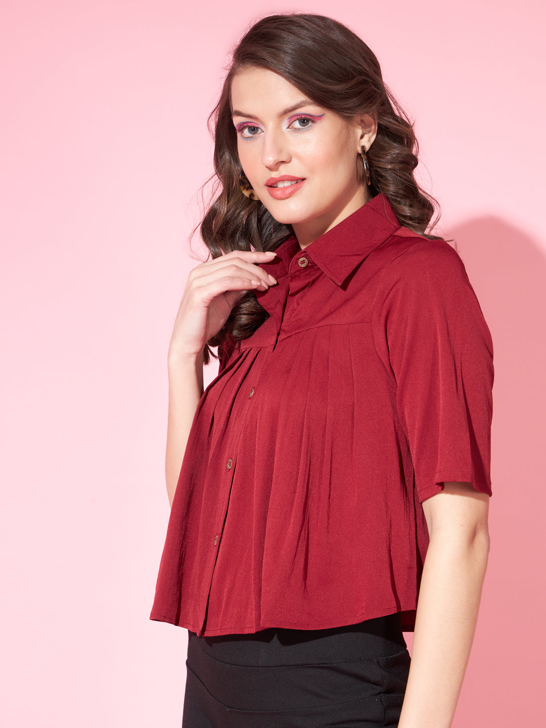 Slenor Women Solid Party Maroon Shirt