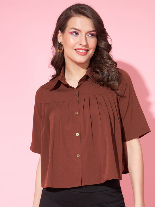 Slenor Women Solid Party Brown Shirt