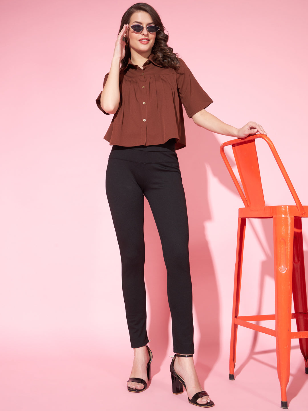 Slenor Women Solid Party Brown Shirt
