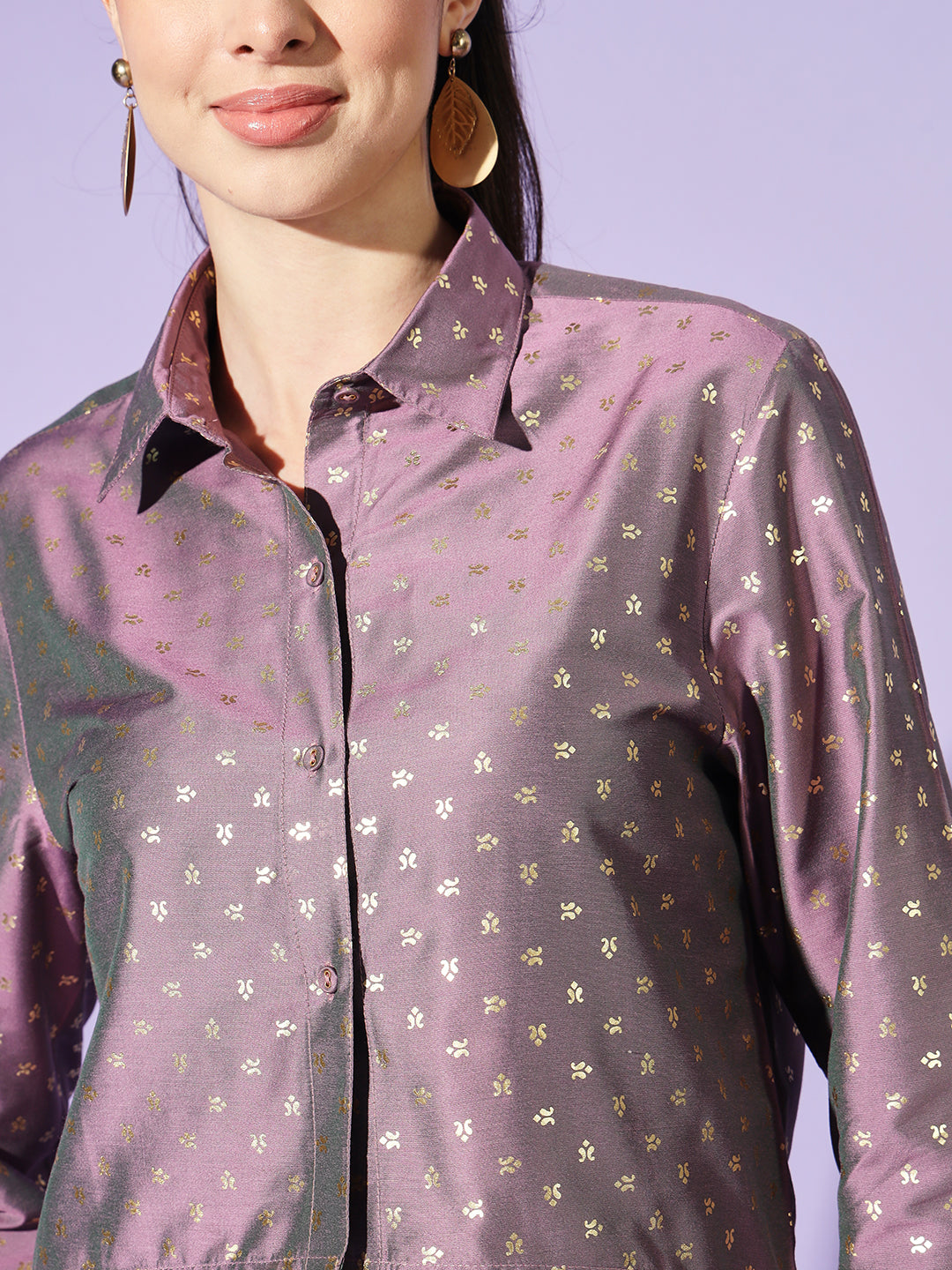 Women Printed Spread Collar Georgette Crop Casual Shirt
