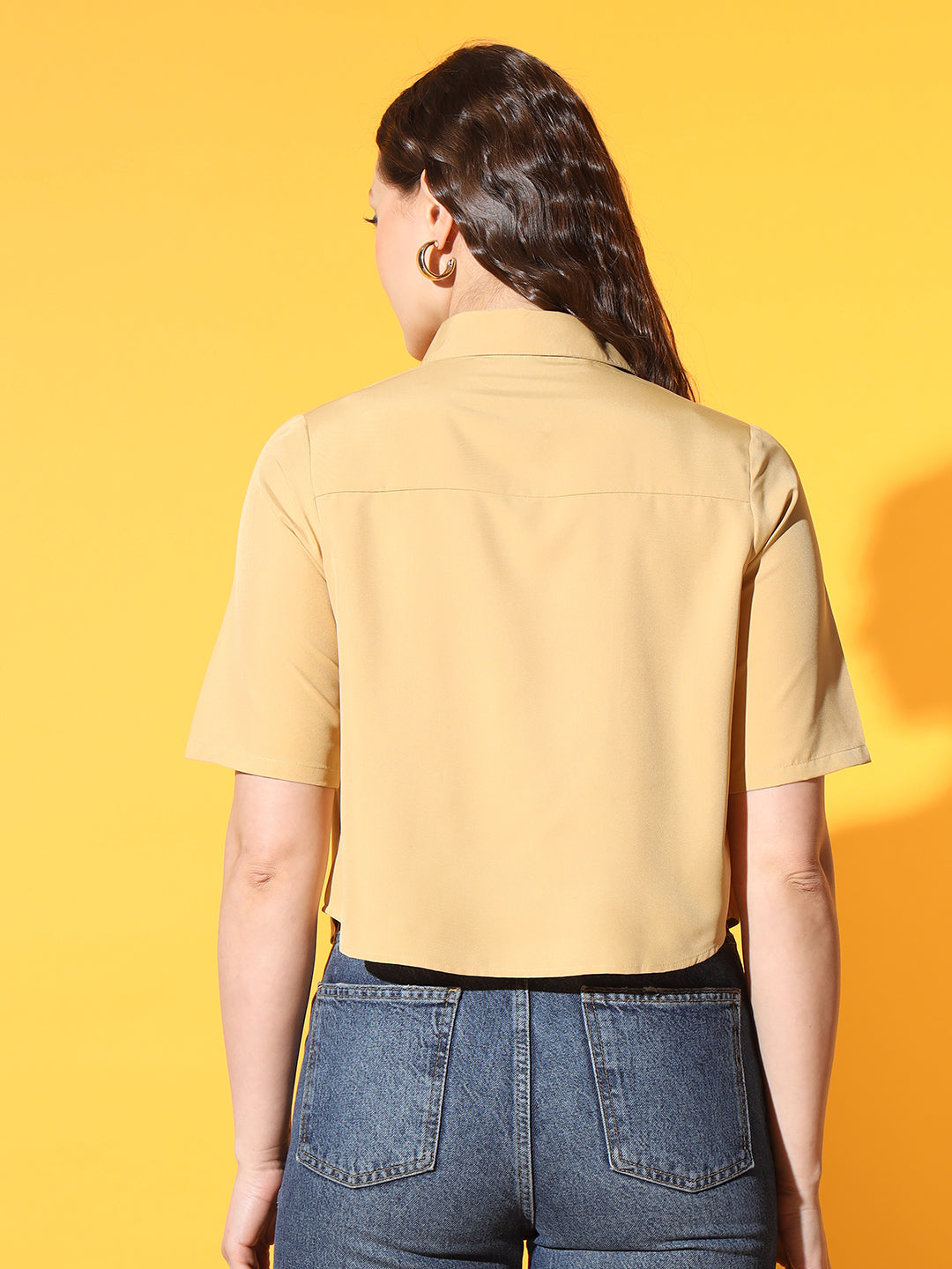 Women Solid Party Yellow Shirt