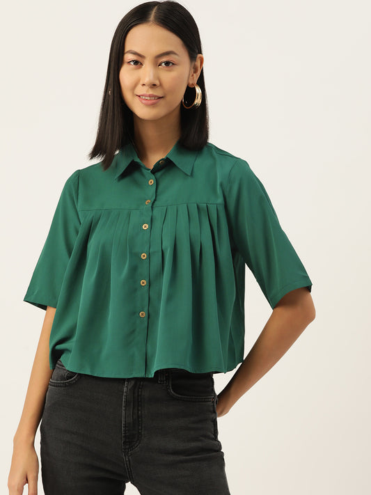 Women Solid Teal Casual Shirt