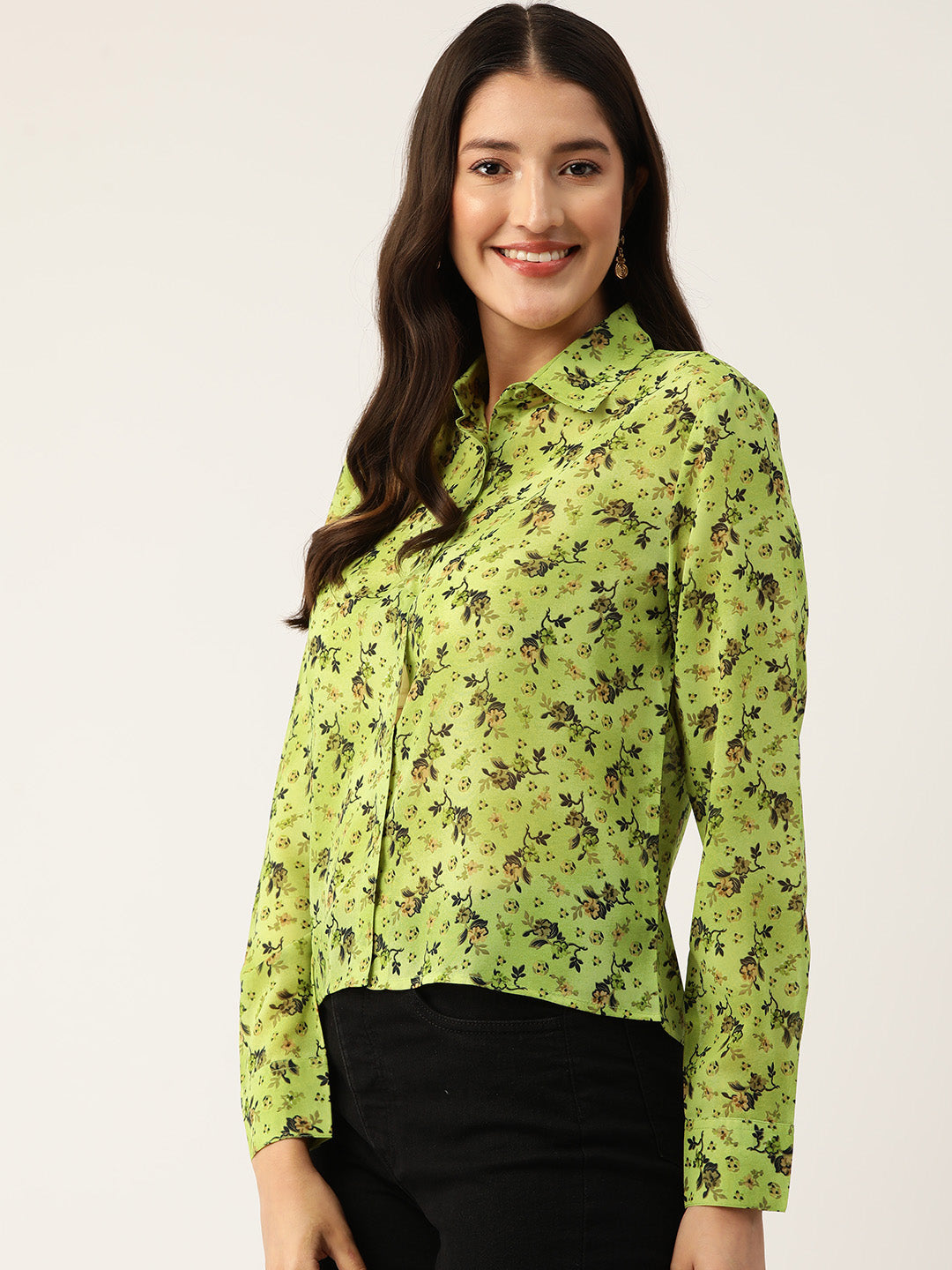 Women Floral Yellow Opaque Printed Casual Shirt