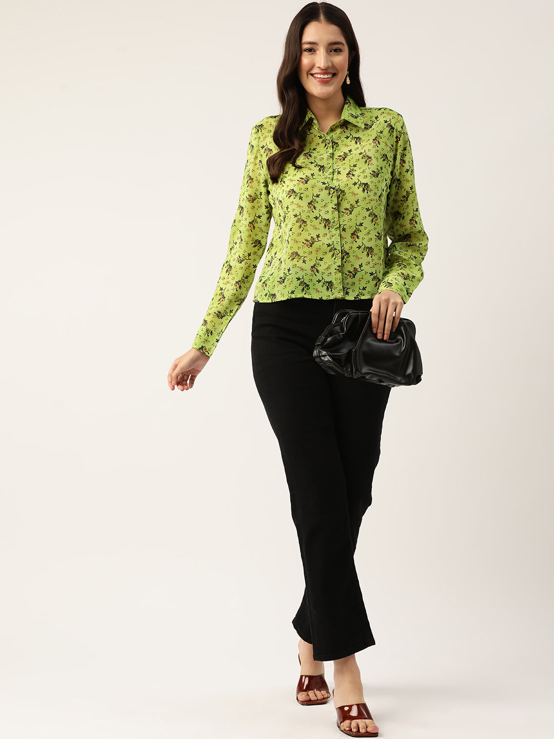 Women Floral Yellow Opaque Printed Casual Shirt