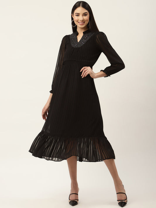 Black Georgette Midi Dress