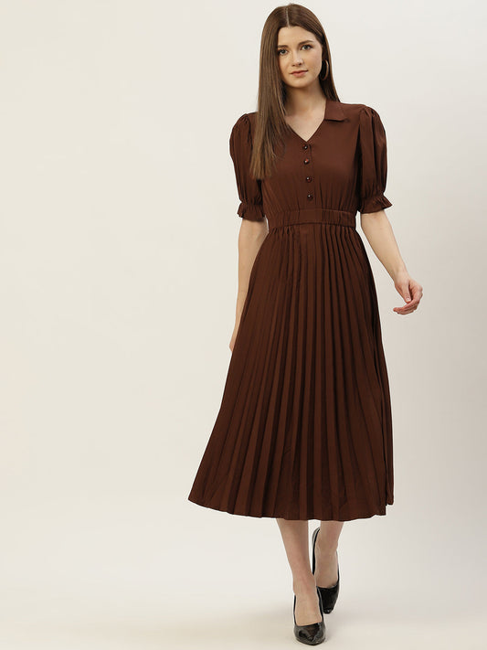Women Brown Crepe Midi Dress