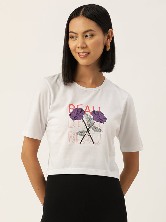 Women Graphic Printed Pure Cotton Crop T-shirt