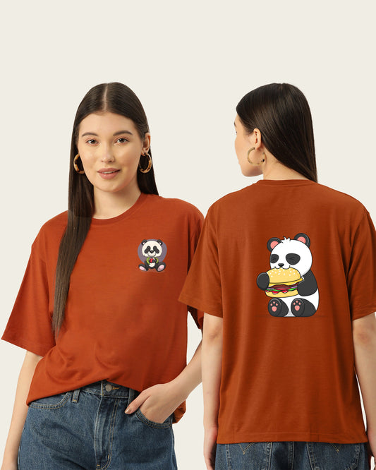 Women's Orange Graphic Printed Cotton Drop Shoulder Long T-Shirt