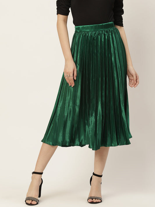 Women Solid Pleated Skirt