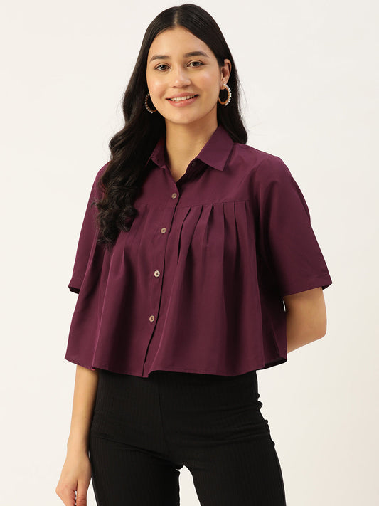Women Solid Purple Casual Shirt
