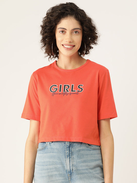 Slenor Women Typography Printed Regular Fit Crop T-shirt