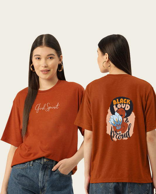 Women's Orange Graphic Printed Cotton Drop Shoulder Long T-Shirt