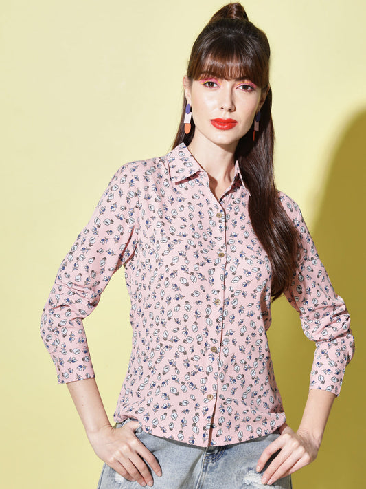 Women Pink Floral Printed Casual Shirt