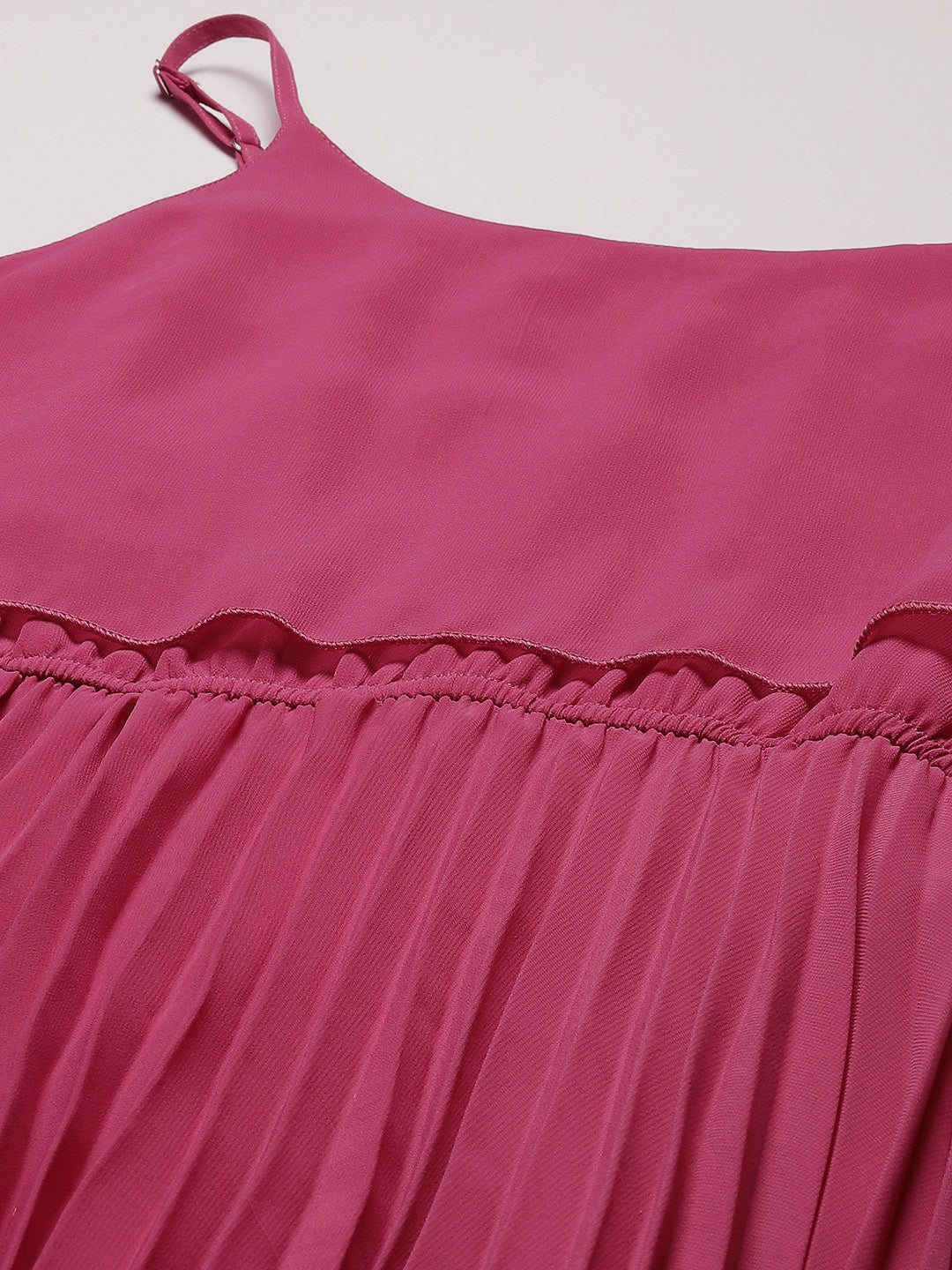 Women A-line Pink Pleated Dress