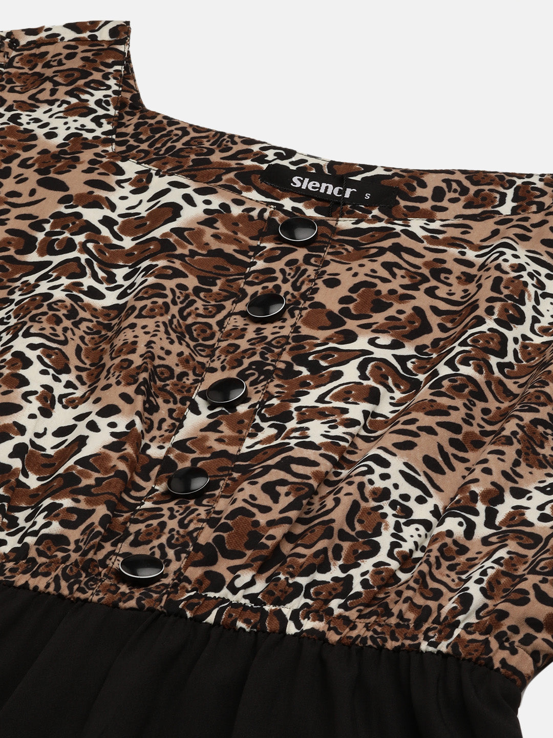 Black & Brown Animal Crepe A-Line Midi Dress