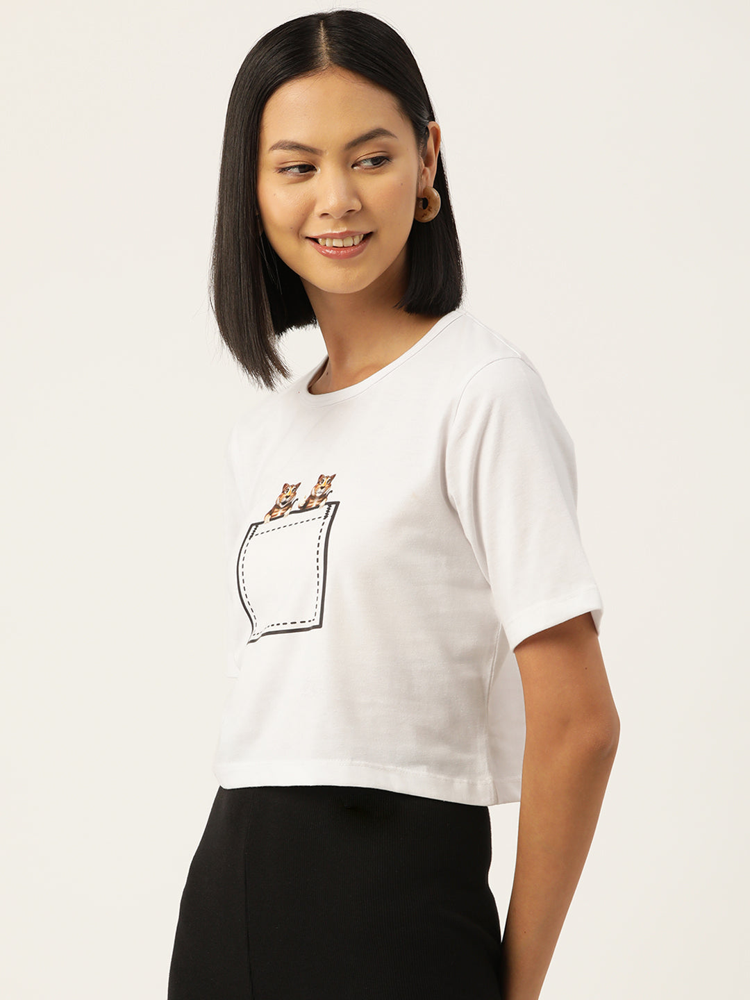 Women Graphic Printed Pure Cotton Crop T-shirt