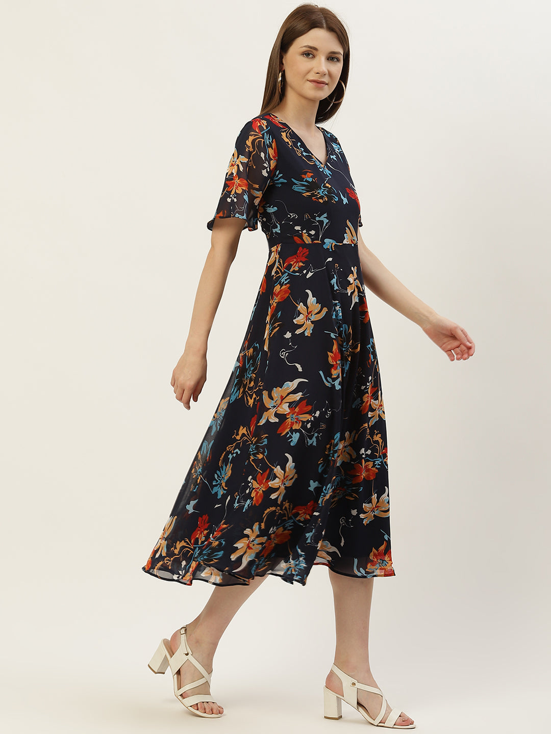 Women Multicoloured Floral Georgette A-Line Dress