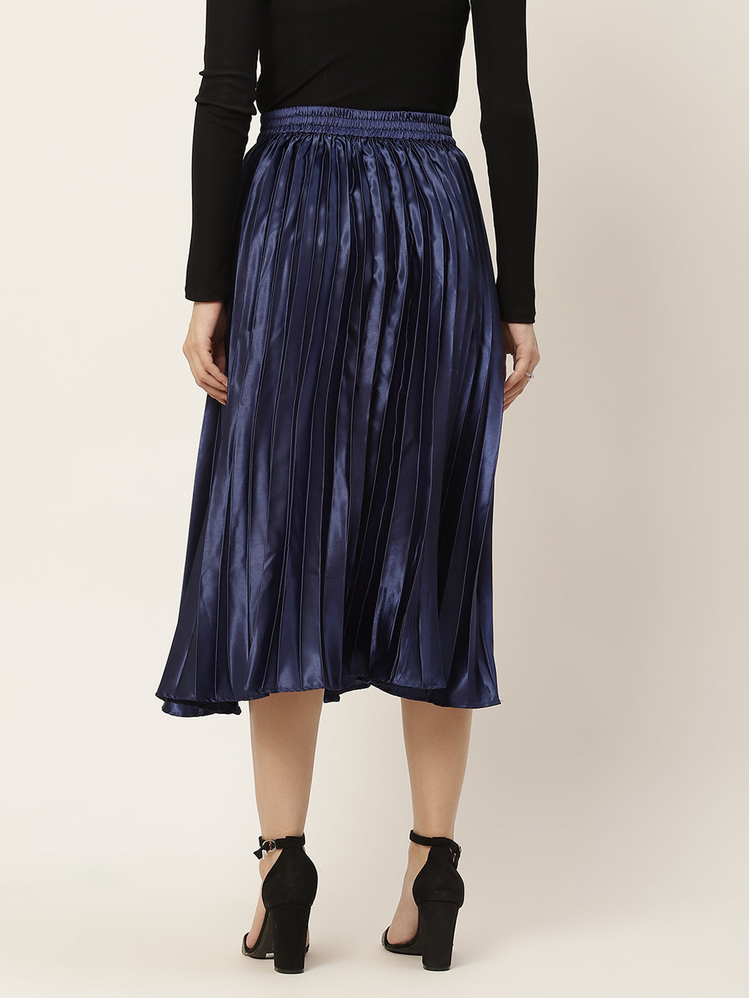 Women Solid Blue Pleated Skirt
