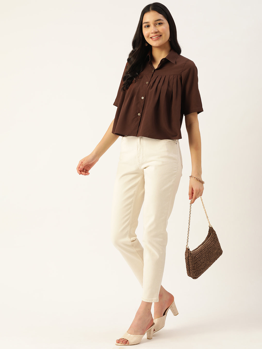 Women Solid Brown Casual Shirt