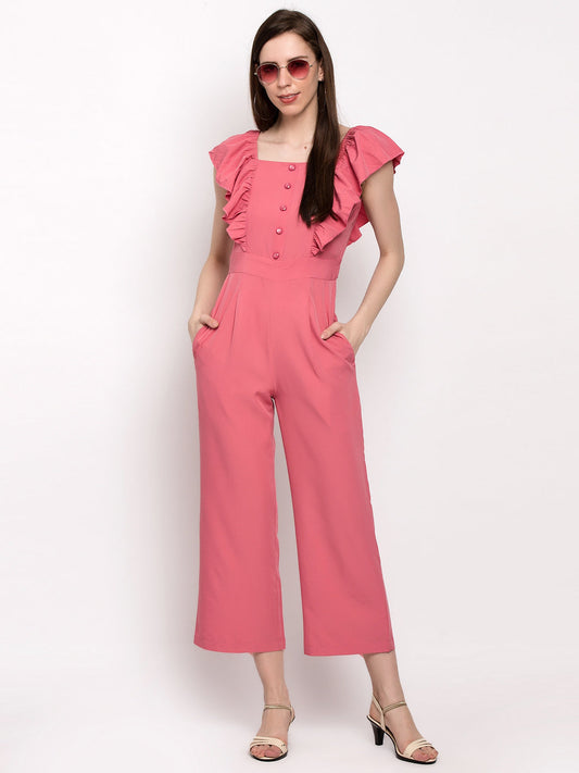 Women Pink Solid Basic Jumpsuit