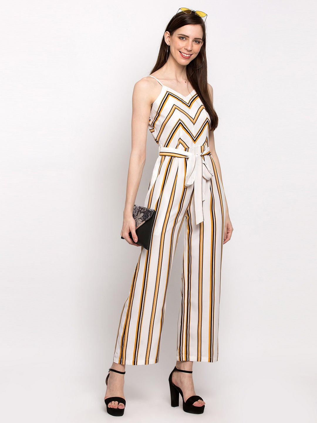 Cyan Stripe Short Sleeve Jumpsuit_Plus main image 1