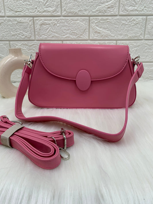 Women Pink Solid Metal Lock Sling Bag